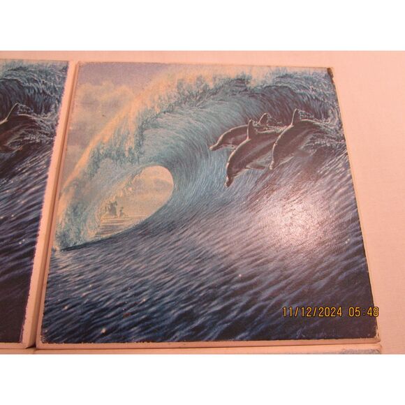 Ceramic California dolphin coasters set of 4 wave vintage sealife ocean - Picture 4 of 10